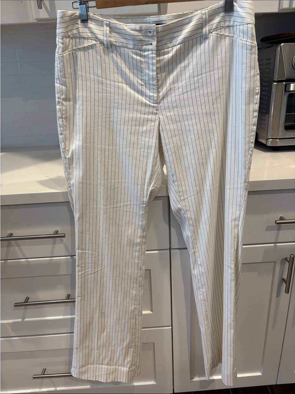 White House Black Market White Pinstripe Trousers